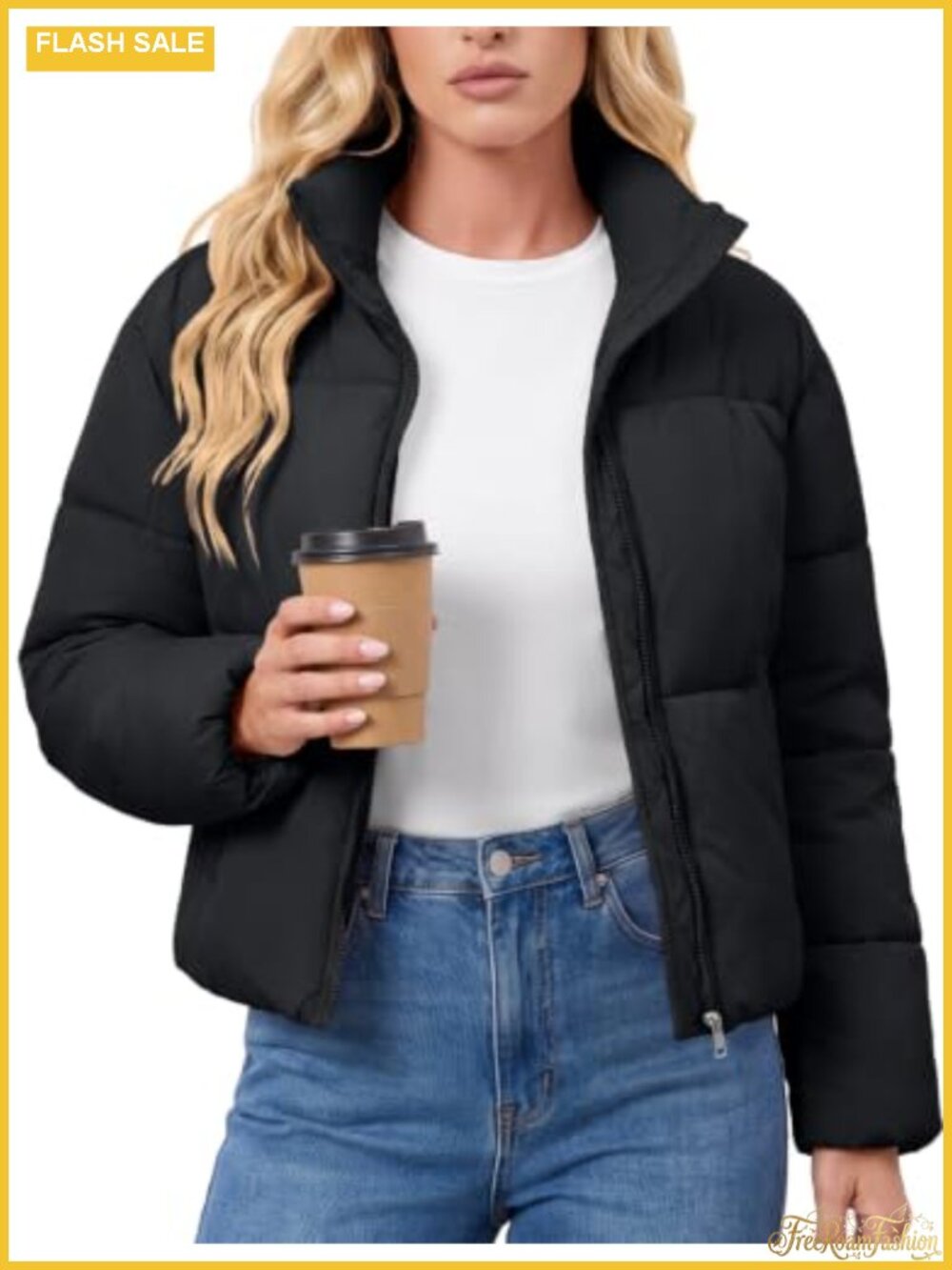 ASPO Women's Cropped Quilted Puffer Jacket Warm Winter Coat